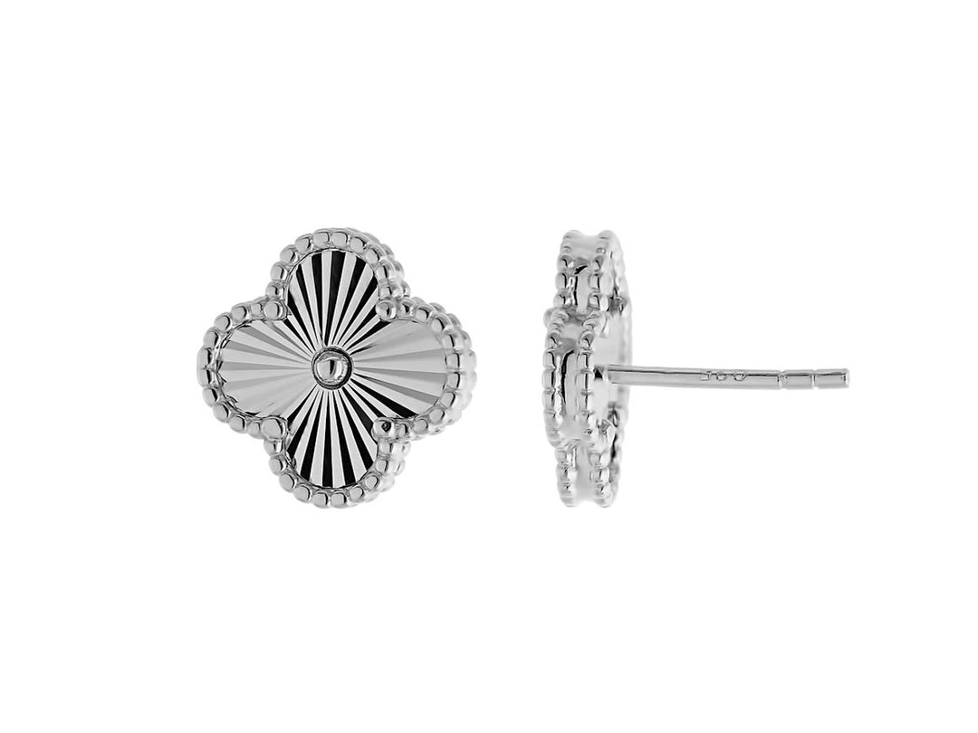 Silver Beaded Clover Stud Earrings