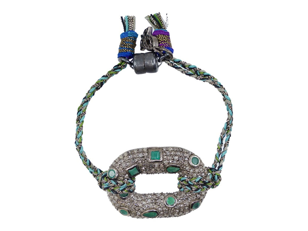 Woven Bracelet with Diamonds and Emeralds