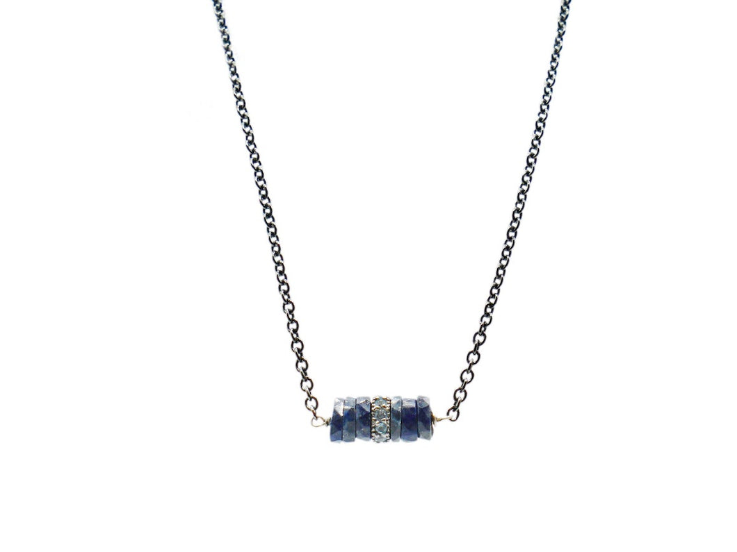 SS Chain Necklace with Lapis Beads and Swiss Blue Topaz
