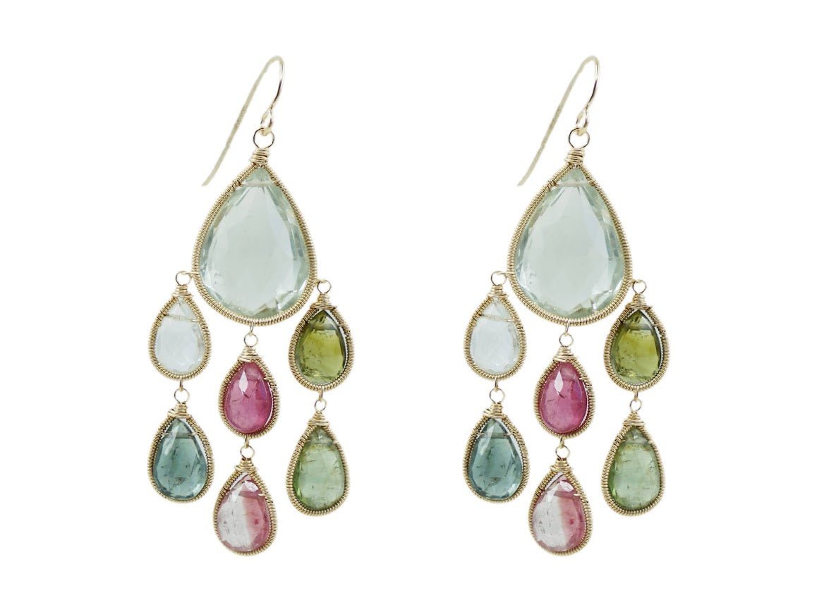 Green Amethyst and Tourmaline Chandelier Earrings