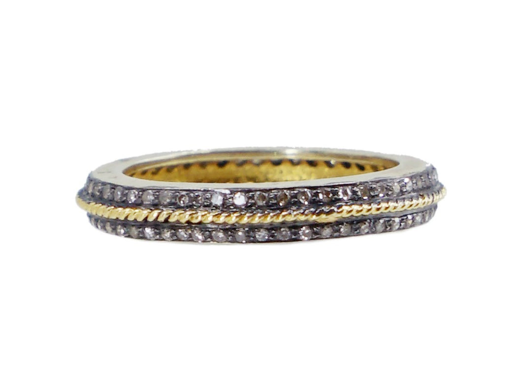 18k, Oxidized Sterling, and Diamond Band