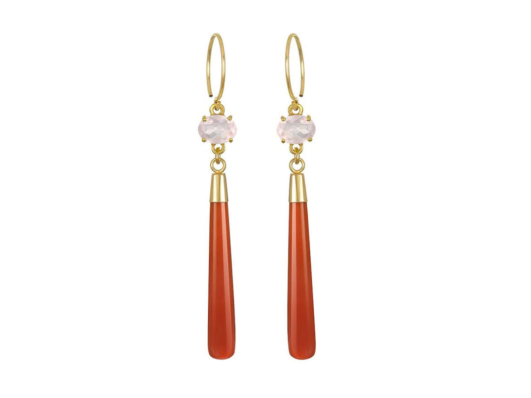 Rose Quartz and Red Onyx Drop Earrings