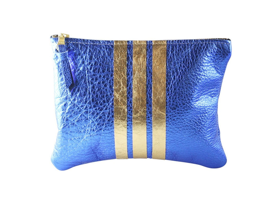 Royal Metallic Leather Everyday Pouch with Gold Stripes