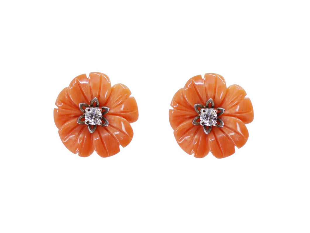 18k and Platinum Coral Flowers with Diamond Earrings