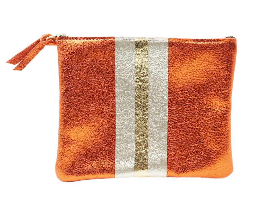 Mango Metallic Leather Everyday Pouch with Platinum and Gold Stripes