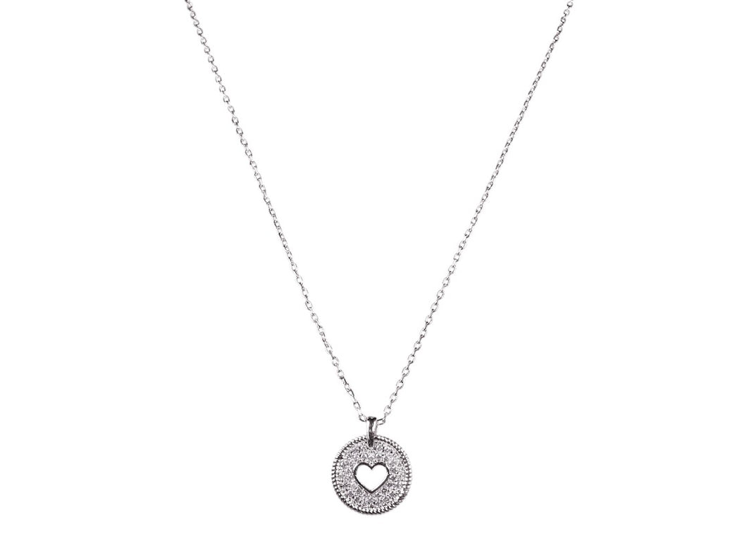 Silver Cut-Out Heart Disc Necklace