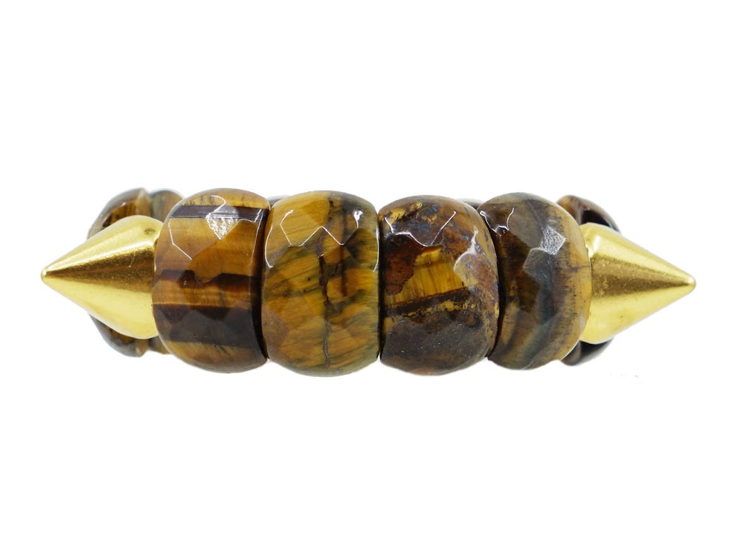 Jumbo Faceted Tiger Eye Bracelet with Gold Spikes