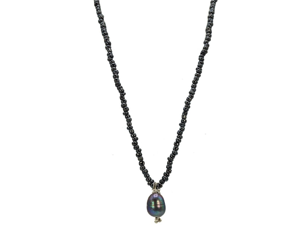 Charcoal Beads with Gray Pearl Necklace