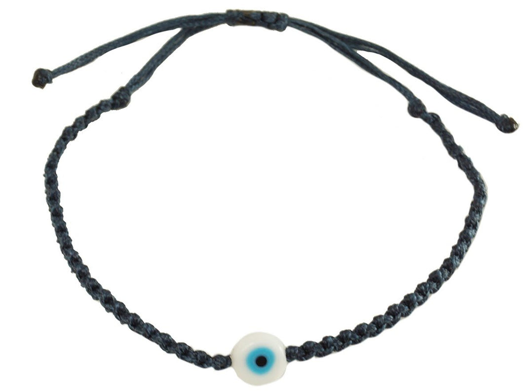 Evil Eye on Navy Wax-Coated Bracelet