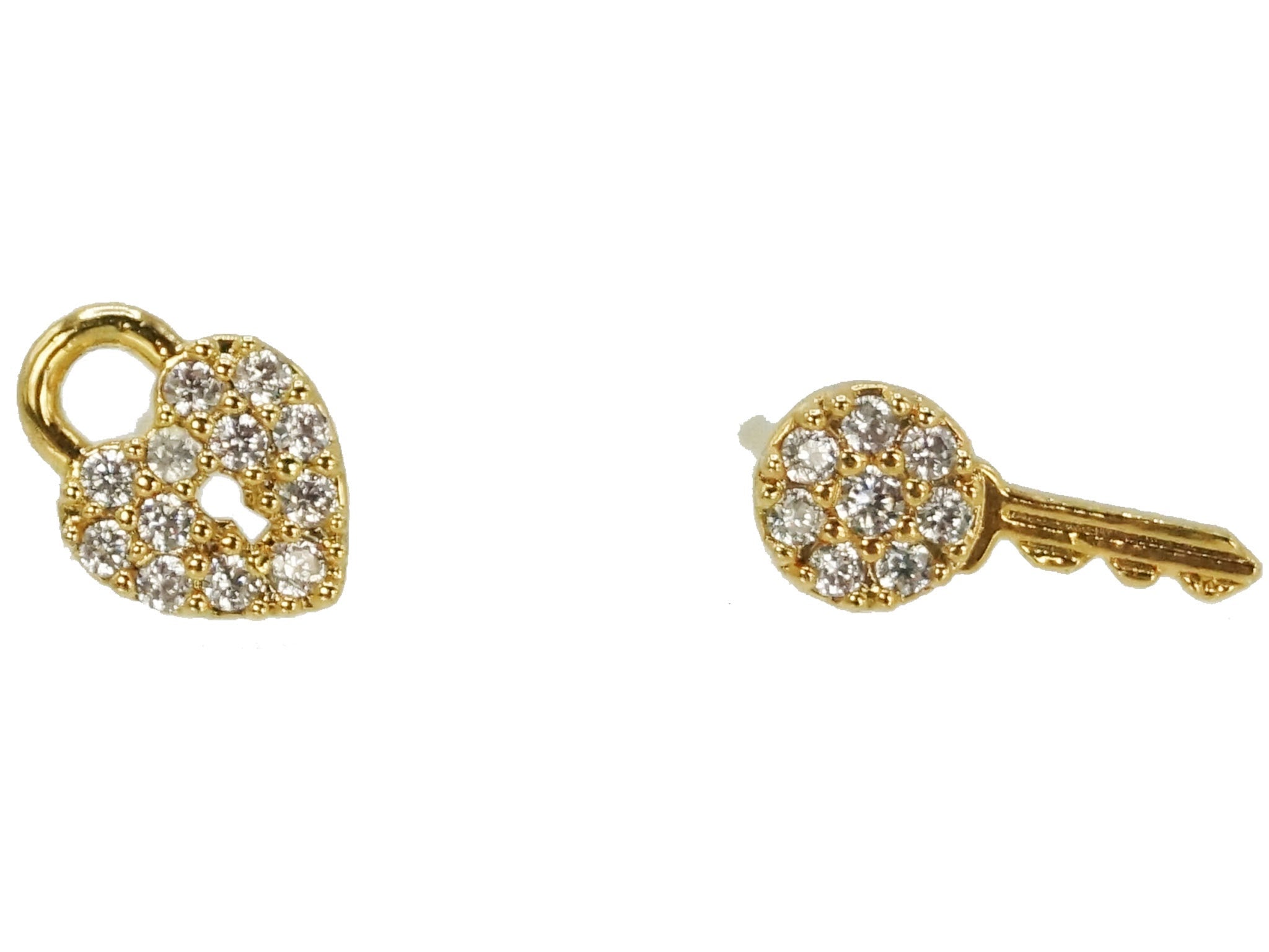 Heart Lock and Key Stud Earrings