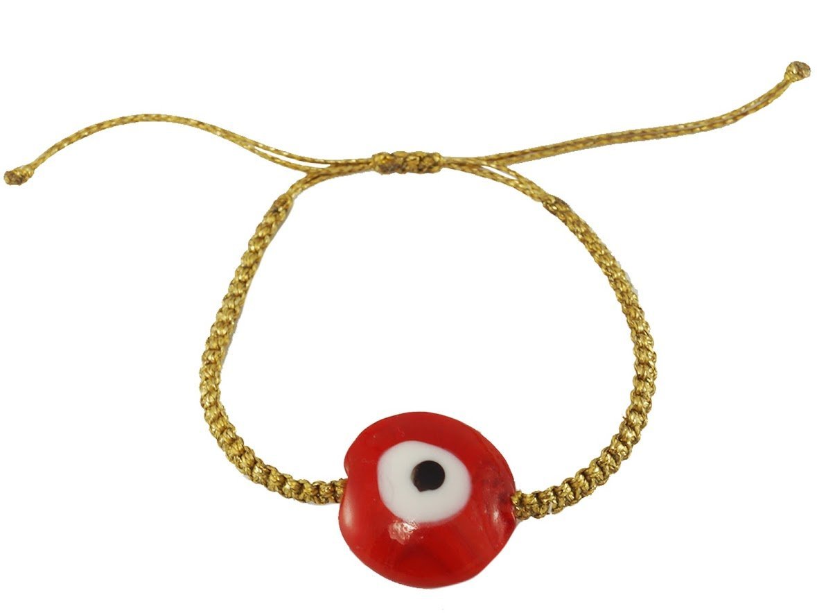 Red Ceramic Evil Eye Gold Braided Bracelet