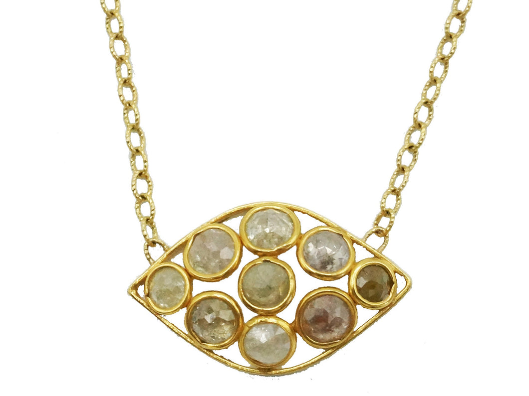 18k Eye-Shaped Necklace with Rosecut Diamonds