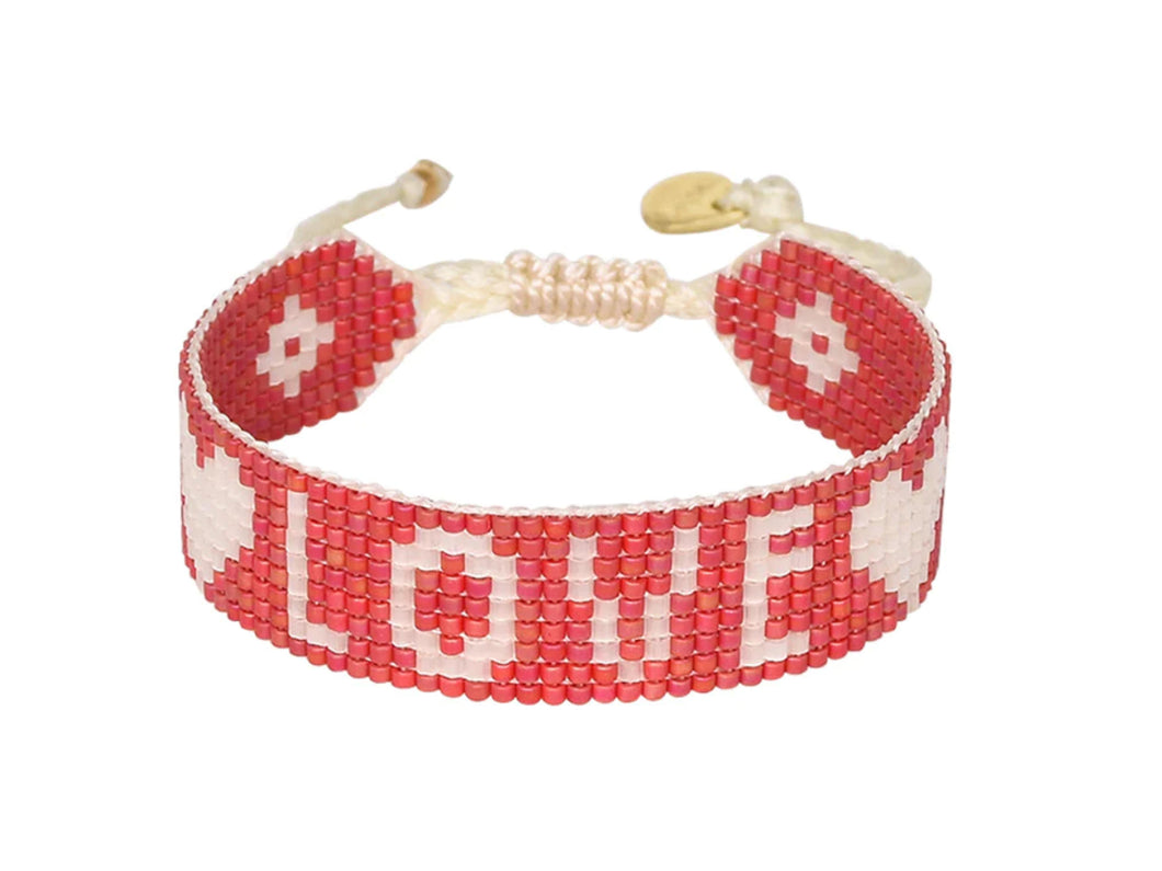 Red with White Beaded Love Bracelet